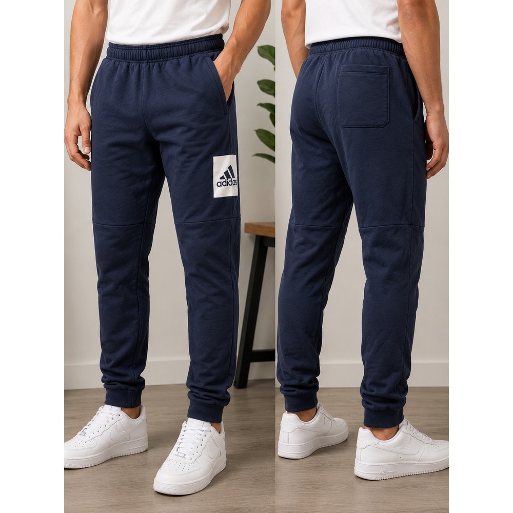 Adidas Mens Navy Blue Logo Jogger Sweatpants Tapered Fleece Pants Size M